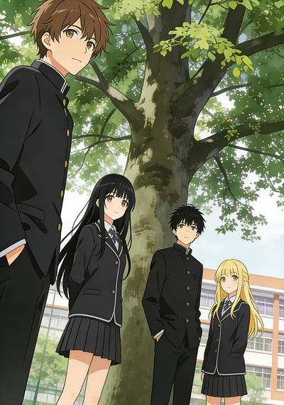 梧桐树下的四个身影}